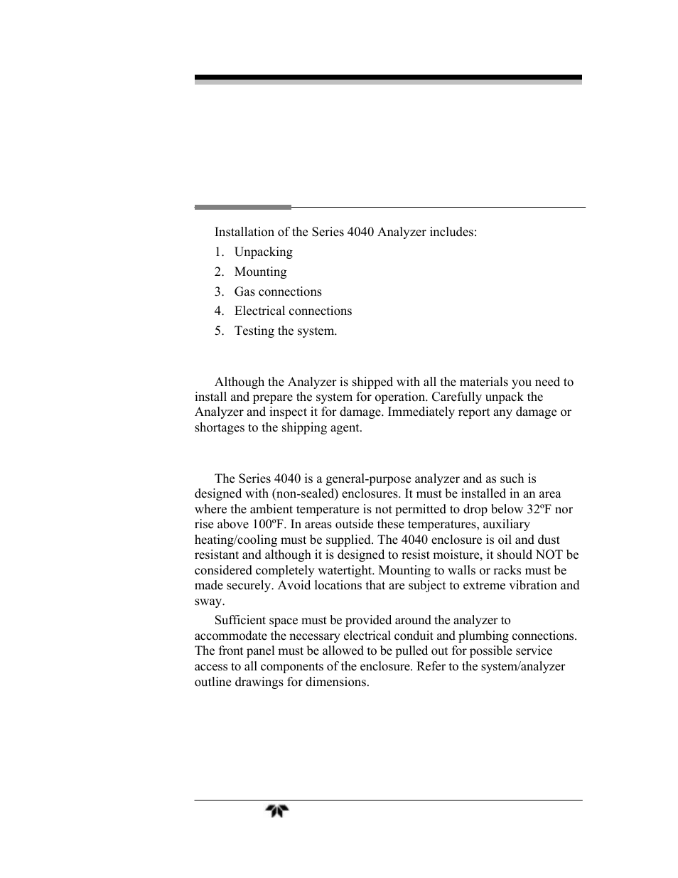 Installation | Teledyne 4040 - Methane / Nonmethane analyzer User Manual | Page 25 / 69