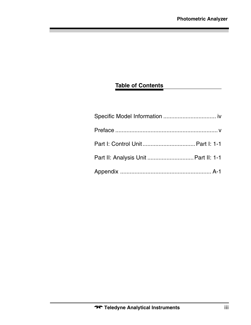 Teledyne 6000A - Photometric analyzer User Manual | Page 3 / 94