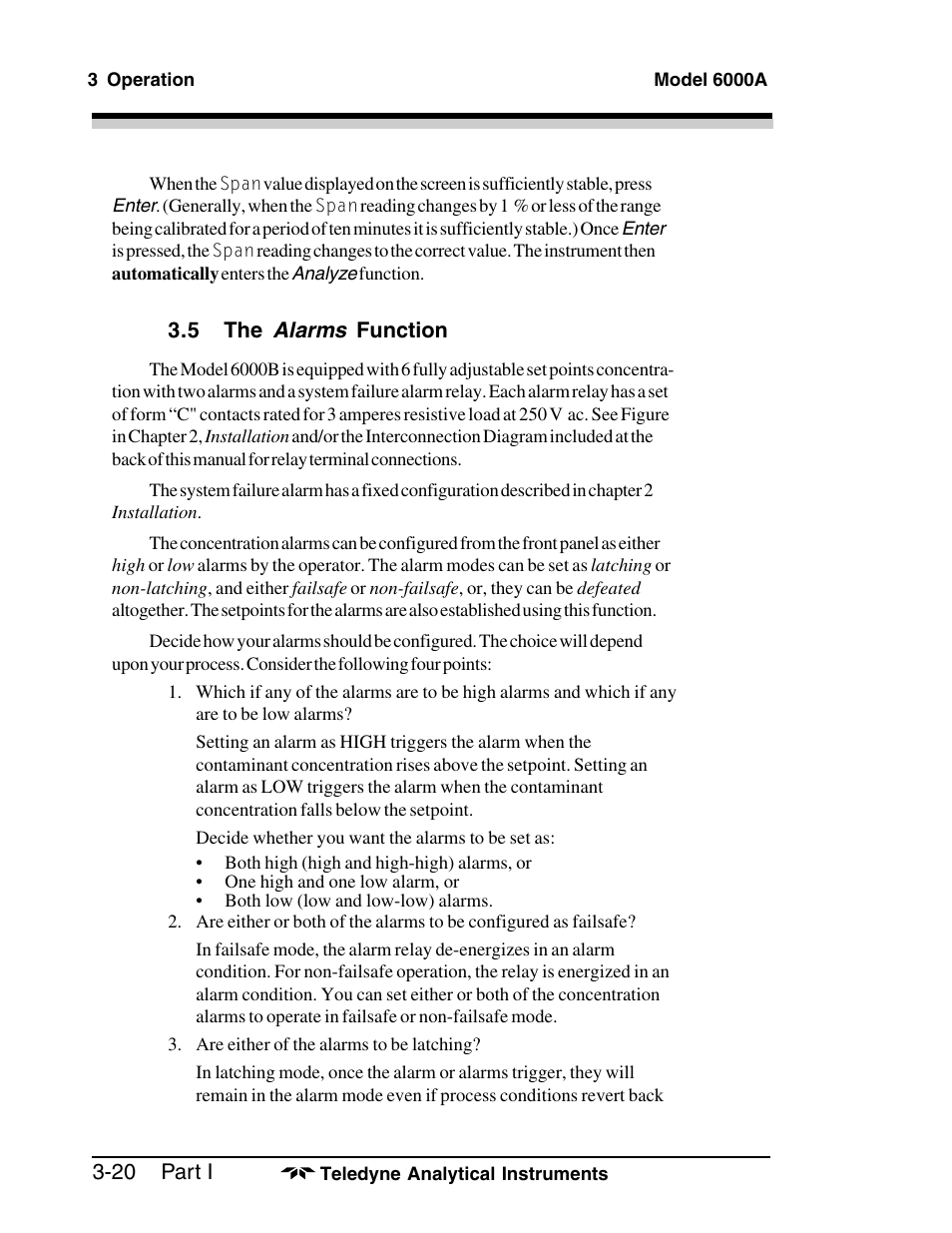 Alarms | Teledyne 6000A - Photometric analyzer User Manual | Page 44 / 94