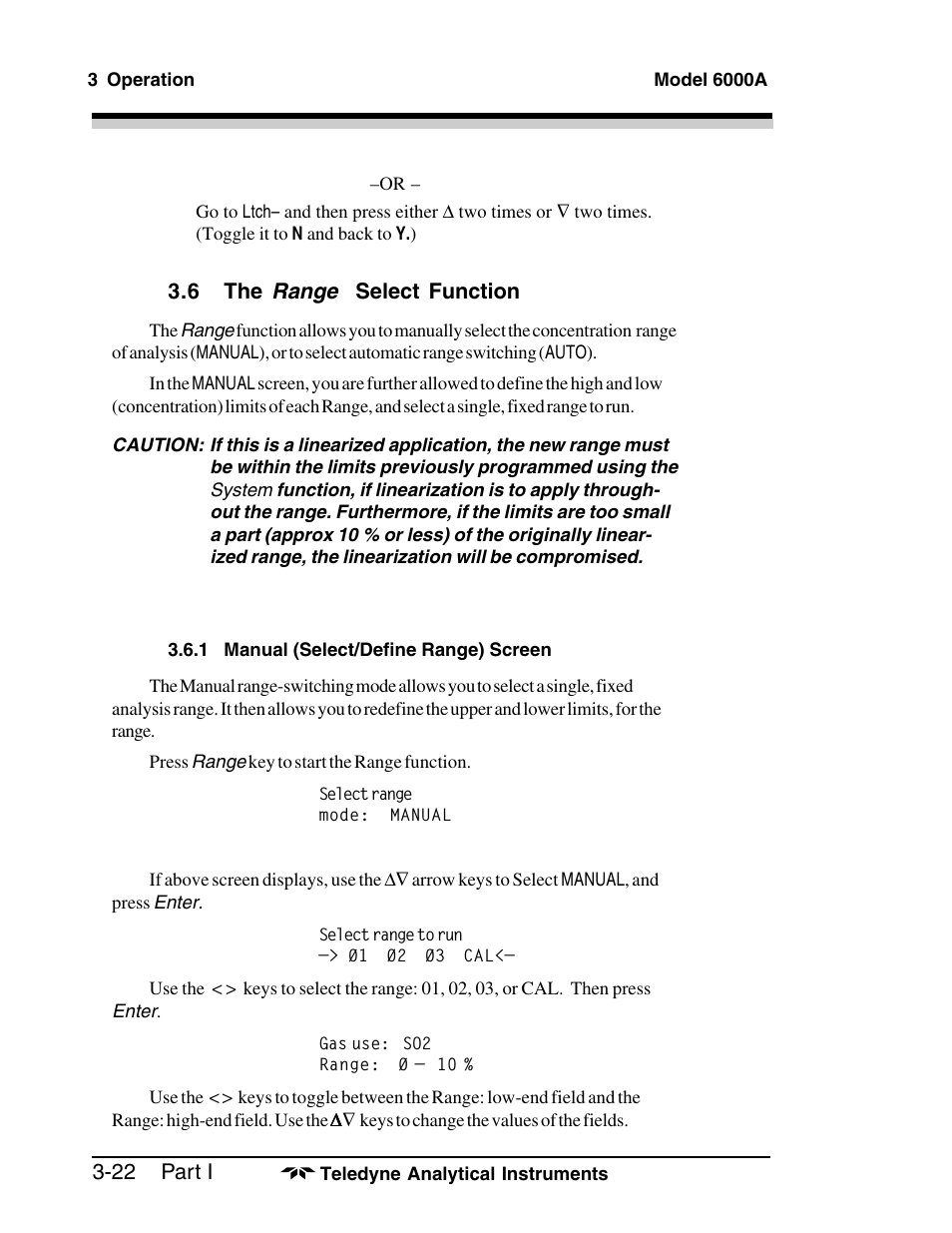 Range | Teledyne 6000A - Photometric analyzer User Manual | Page 46 / 94