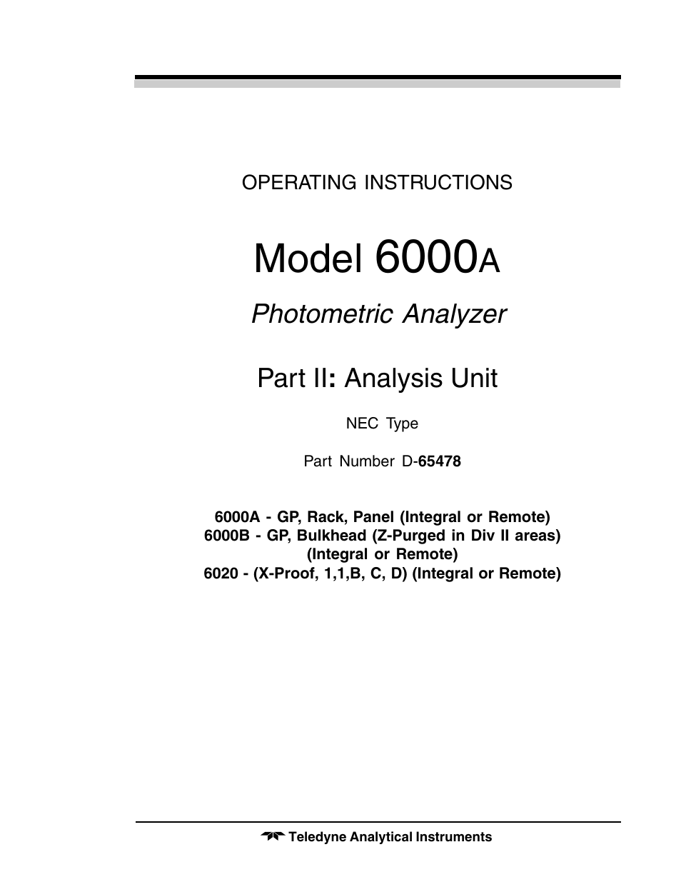 Model, Photometric analyzer, Part ii : analysis unit | Teledyne 6000A - Photometric analyzer User Manual | Page 59 / 94