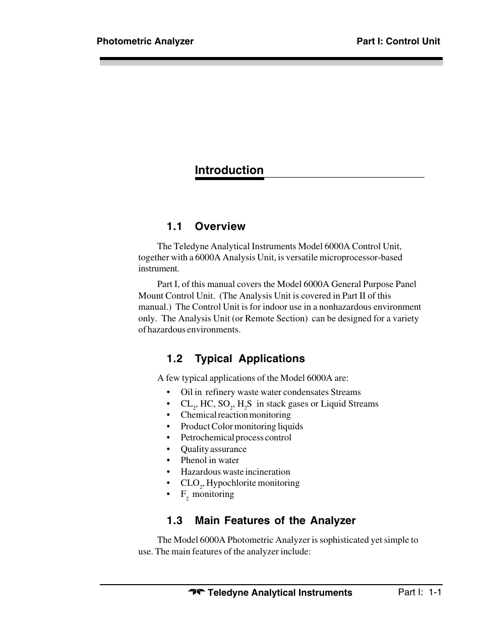 Introduction | Teledyne 6000A - Photometric analyzer User Manual | Page 9 / 94