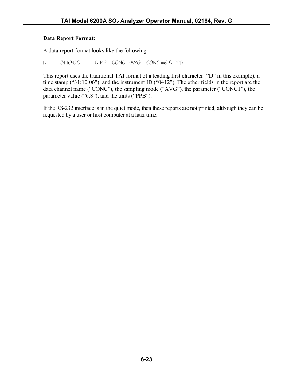 Teledyne 6200A - Sulfides analyzer User Manual | Page 104 / 206
