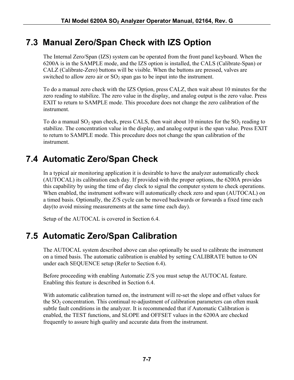 Manual zero/span check with izs option, Automatic zero/span check, Automatic zero/span calibration | Anual, Heck with, Izs o, Ption, Utomatic, Heck, Alibration | Teledyne 6200A - Sulfides analyzer User Manual | Page 114 / 206