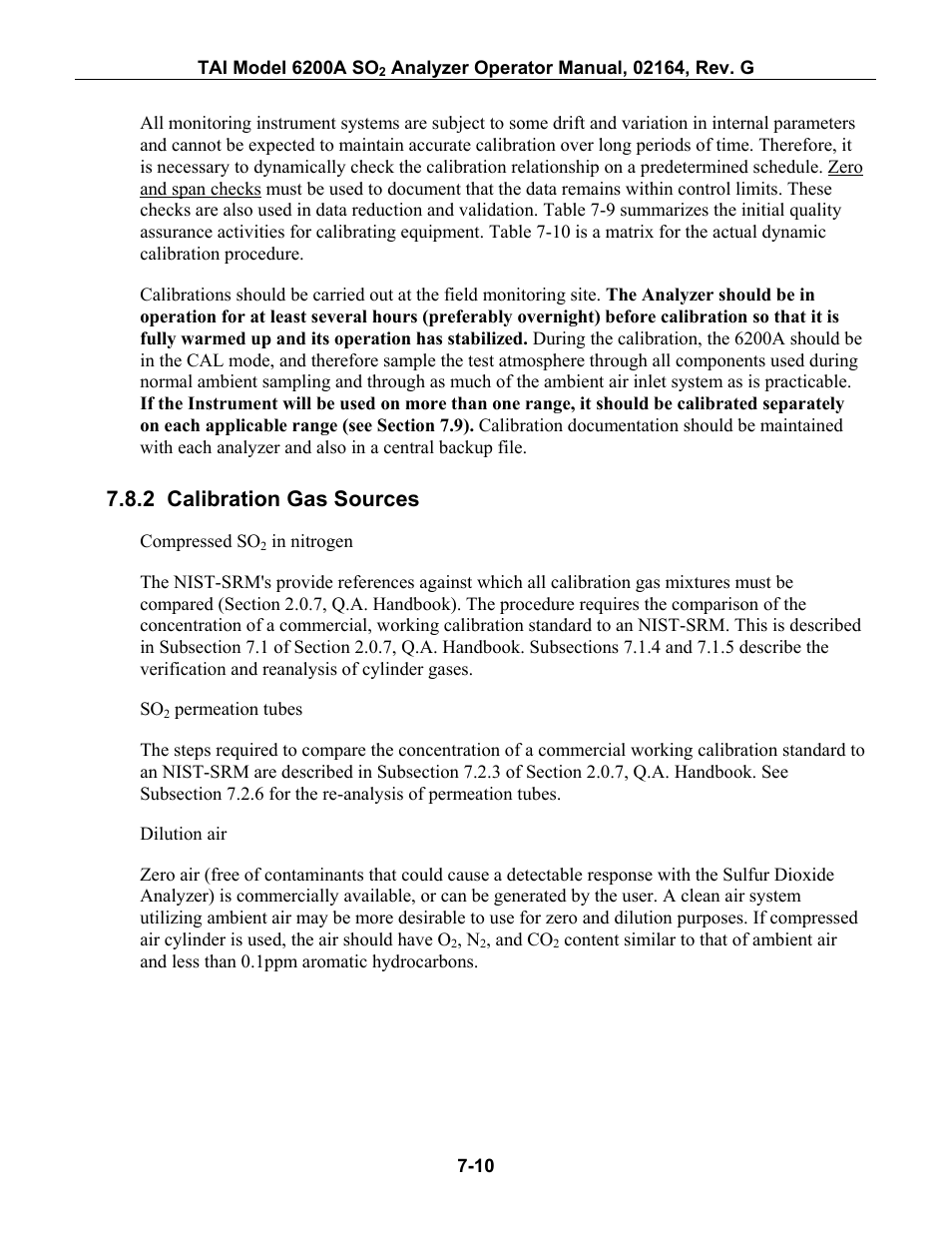 Calibration gas sources, 2 calibration gas sources -10, 2 calibration gas sources | Teledyne 6200A - Sulfides analyzer User Manual | Page 117 / 206