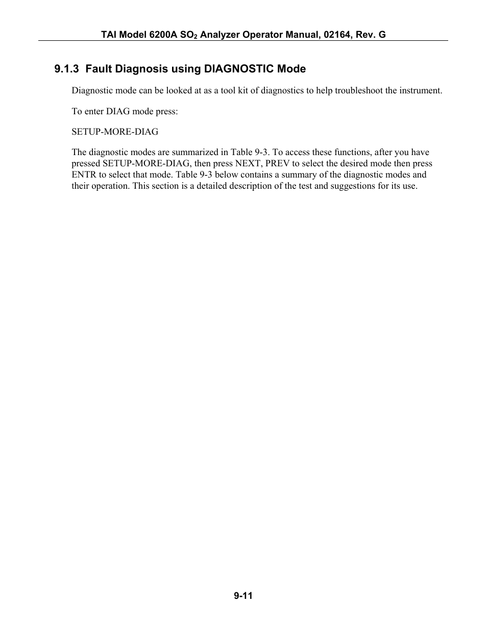 Fault diagnosis using diagnostic mode, 3 fault diagnosis using diagnostic mode -11 | Teledyne 6200A - Sulfides analyzer User Manual | Page 154 / 206