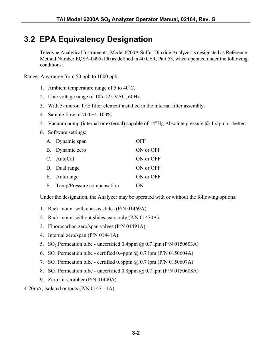 Epa equivalency designation, 2 epa e, Quivalency | Esignation, 2 epa equivalency designation | Teledyne 6200A - Sulfides analyzer User Manual | Page 53 / 206