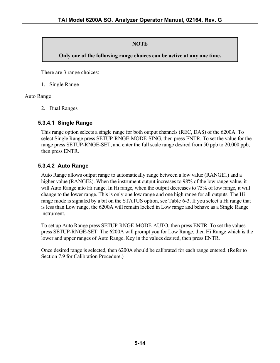 Single range, Auto range | Teledyne 6200A - Sulfides analyzer User Manual | Page 77 / 206