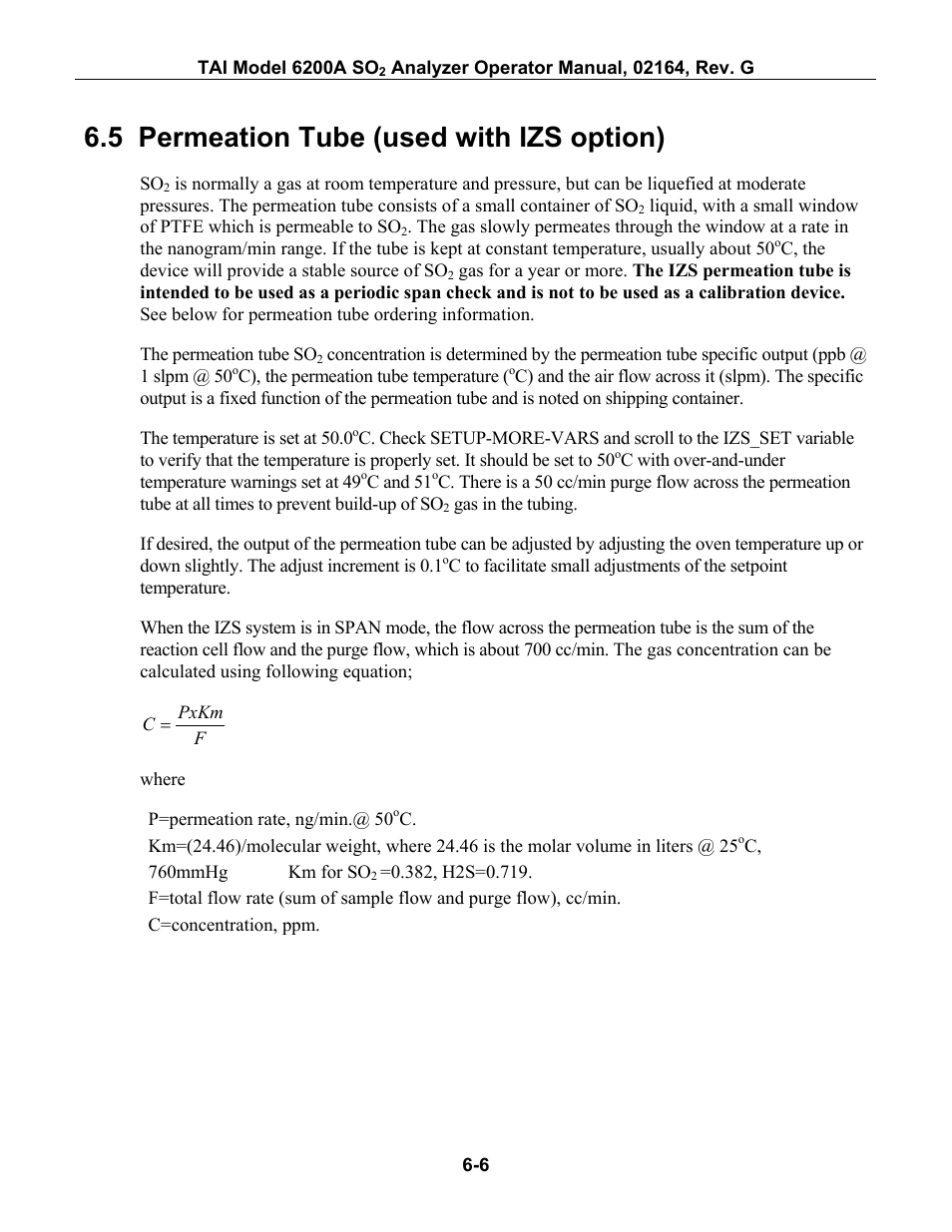 Permeation tube (used with izs option), Ermeation, Used with | Option, 5 permeation tube (used with izs option) | Teledyne 6200A - Sulfides analyzer User Manual | Page 87 / 206