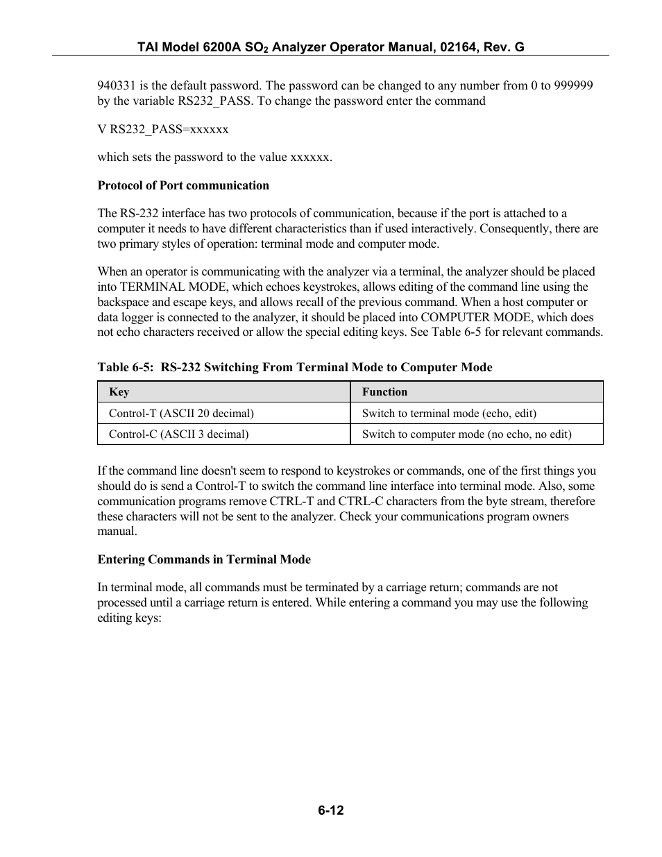 Able, 5: rs-232 s, Witching | Erminal, Ode to, Omputer | Teledyne 6200A - Sulfides analyzer User Manual | Page 93 / 206