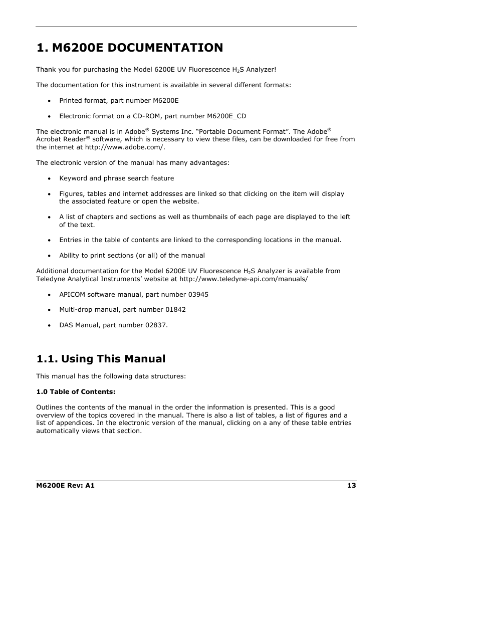 M6200e documentation, Using this manual | Teledyne 6200E - Sulfides Analyzer User Manual | Page 13 / 306