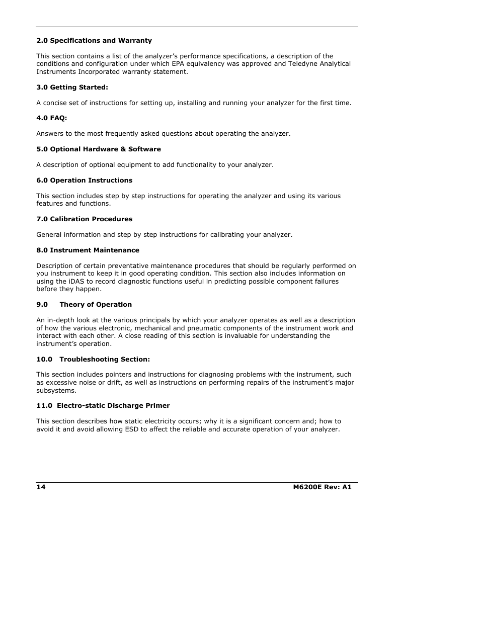 Teledyne 6200E - Sulfides Analyzer User Manual | Page 14 / 306