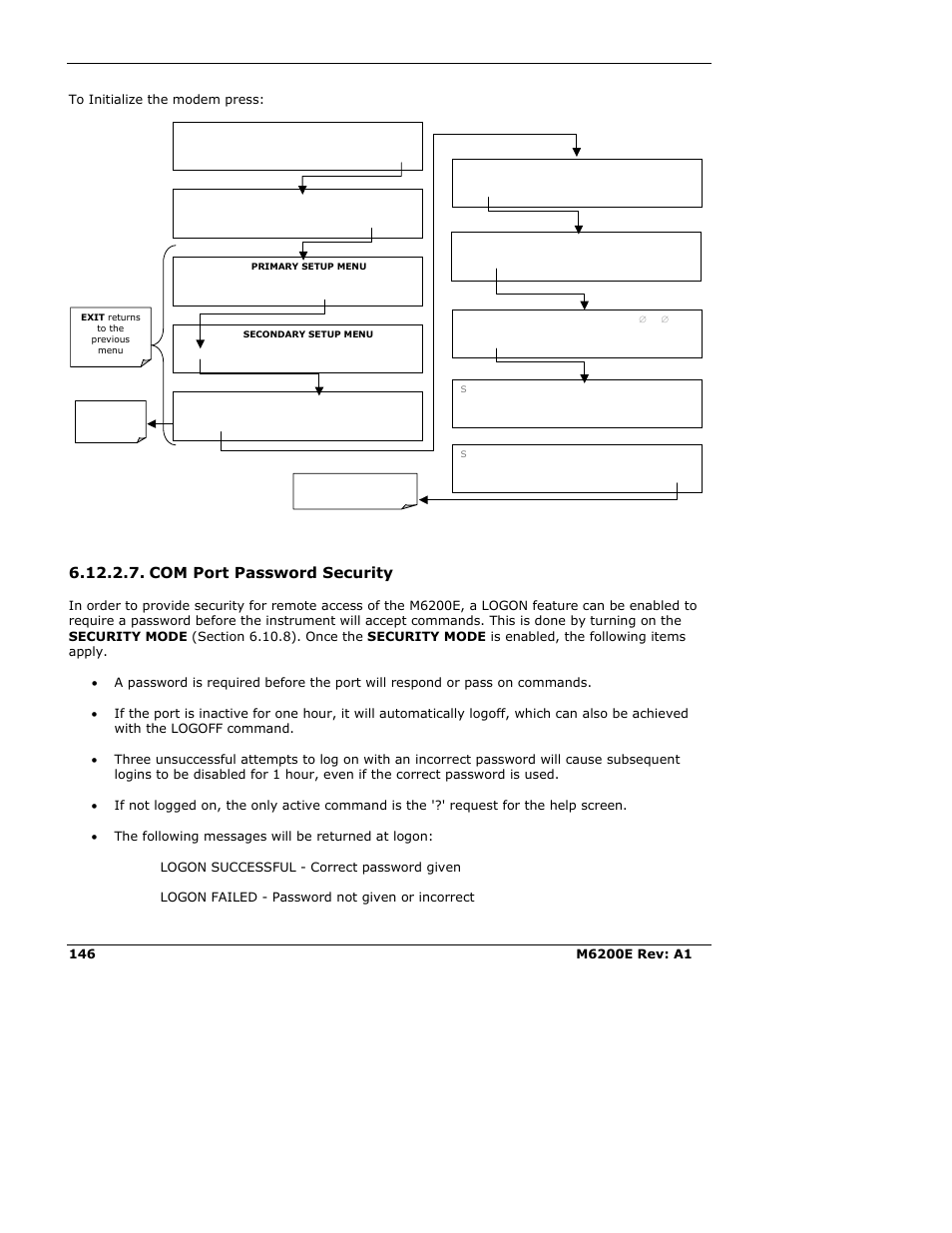 Com port password security | Teledyne 6200E - Sulfides Analyzer User Manual | Page 146 / 306