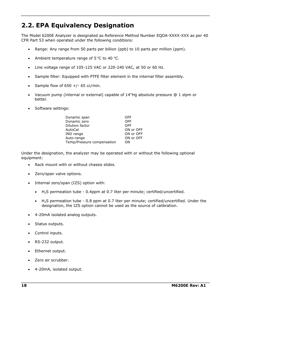 Epa equivalency designation | Teledyne 6200E - Sulfides Analyzer User Manual | Page 18 / 306