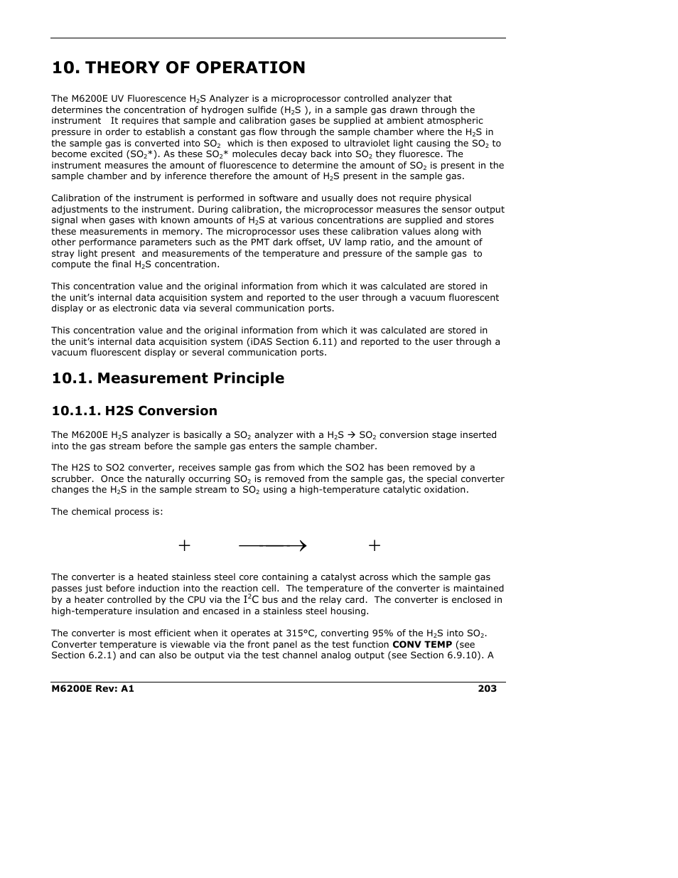 Theory of operation, Measurement principle, H2s conversion | So 2 o h 2 o 3 s h 2 | Teledyne 6200E - Sulfides Analyzer User Manual | Page 203 / 306