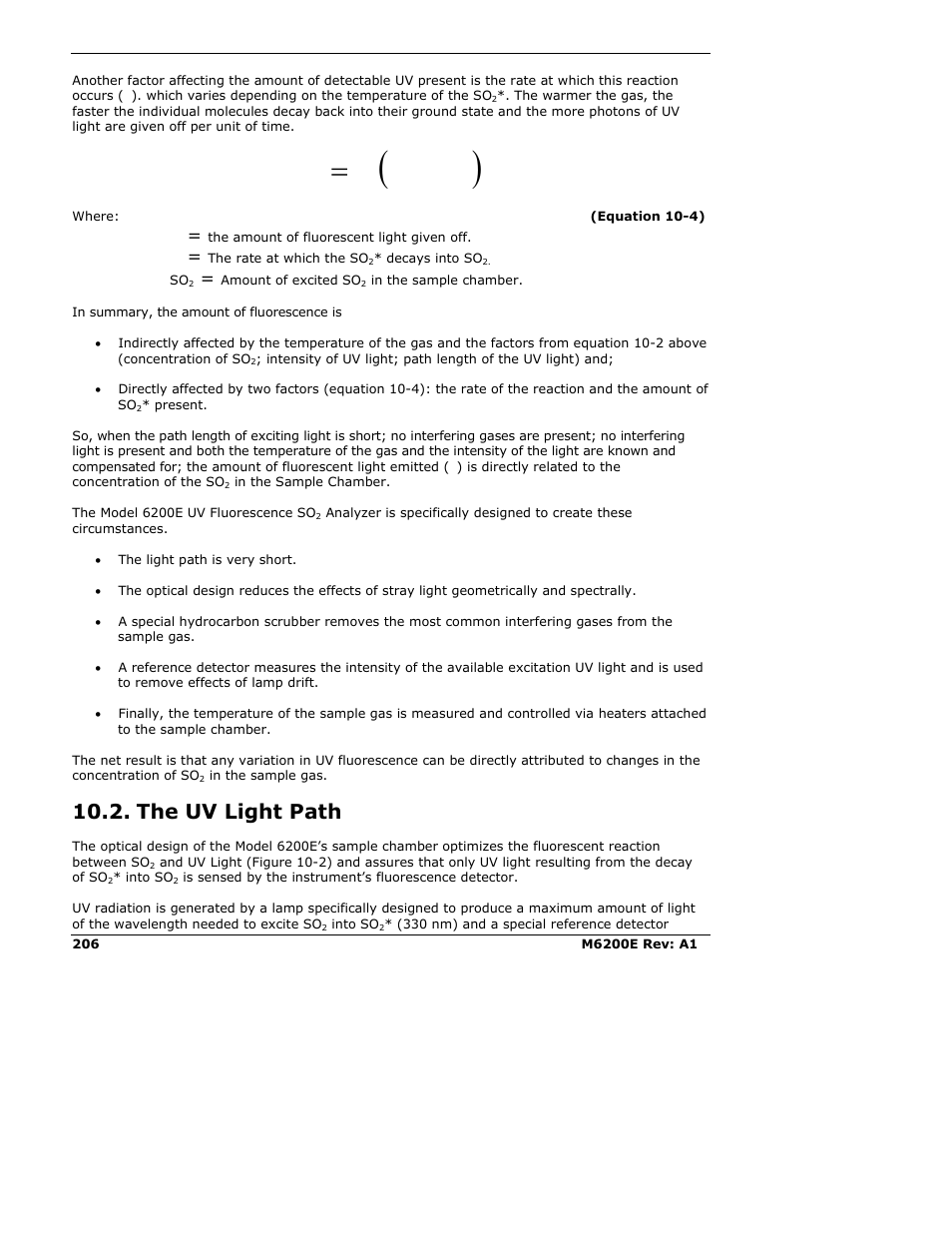 The uv light path, So k f | Teledyne 6200E - Sulfides Analyzer User Manual | Page 206 / 306