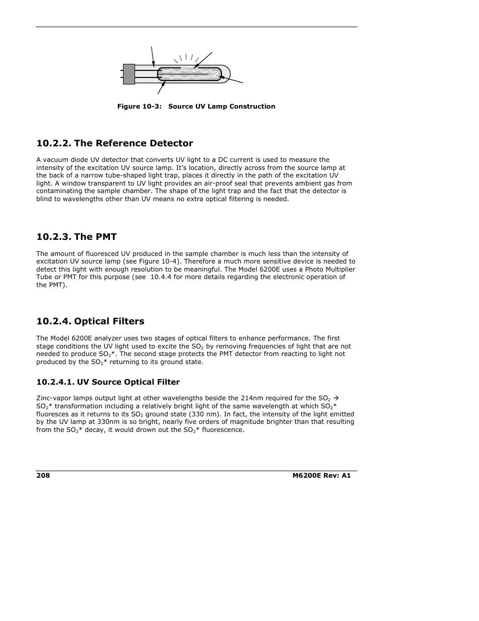 The reference detector, The pmt, Optical filters | Uv source optical filter | Teledyne 6200E - Sulfides Analyzer User Manual | Page 208 / 306