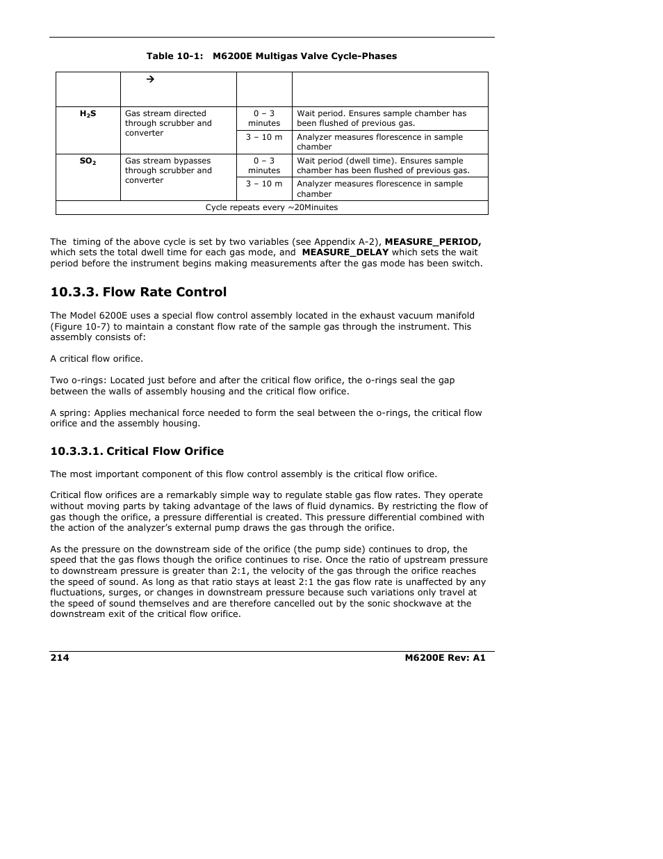 Flow rate control, Critical flow orifice | Teledyne 6200E - Sulfides Analyzer User Manual | Page 214 / 306