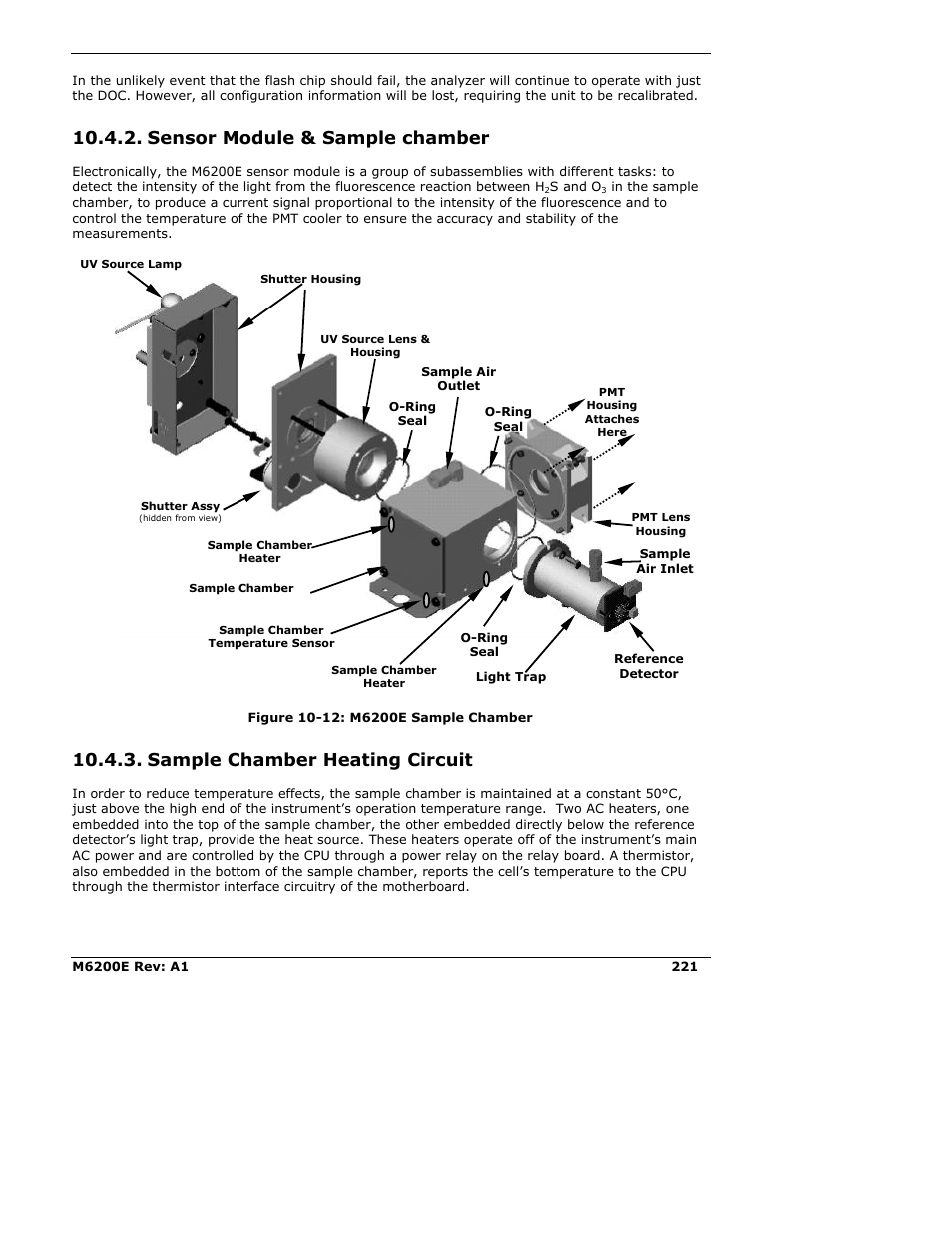 Sensor module & sample chamber, Sample chamber heating circuit | Teledyne 6200E - Sulfides Analyzer User Manual | Page 221 / 306