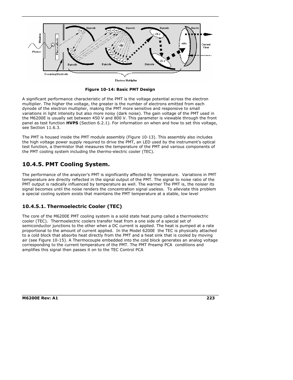 Pmt cooling system, Thermoelectric cooler (tec) | Teledyne 6200E - Sulfides Analyzer User Manual | Page 223 / 306