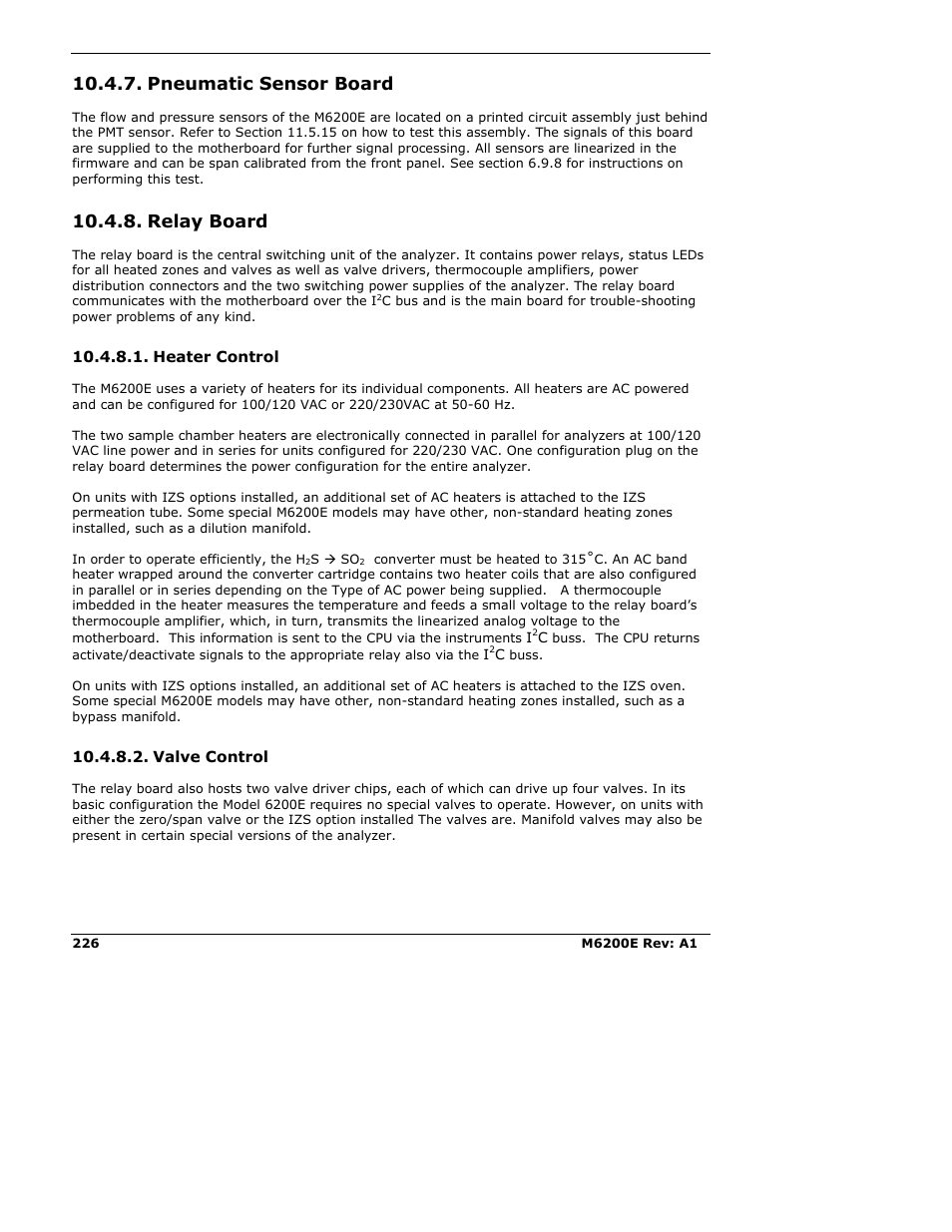 Pneumatic sensor board, Relay board, Heater control | Valve control | Teledyne 6200E - Sulfides Analyzer User Manual | Page 226 / 306