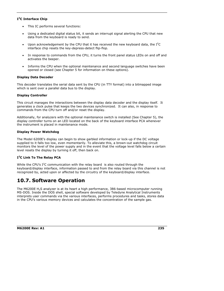 Software operation | Teledyne 6200E - Sulfides Analyzer User Manual | Page 235 / 306