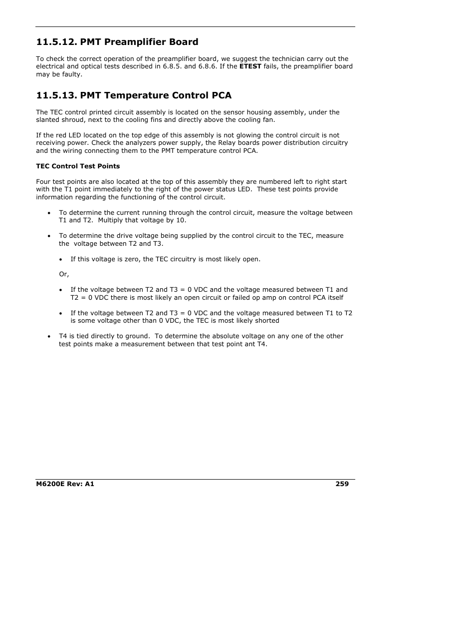 Pmt preamplifier board, Pmt temperature control pca | Teledyne 6200E - Sulfides Analyzer User Manual | Page 259 / 306