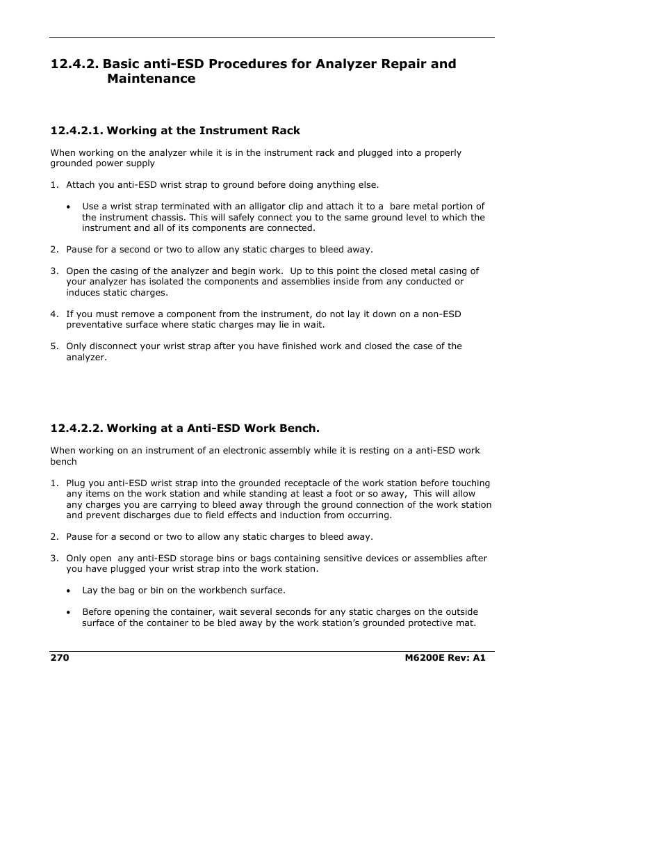 Working at the instrument rack, Working at a anti-esd work bench | Teledyne 6200E - Sulfides Analyzer User Manual | Page 270 / 306