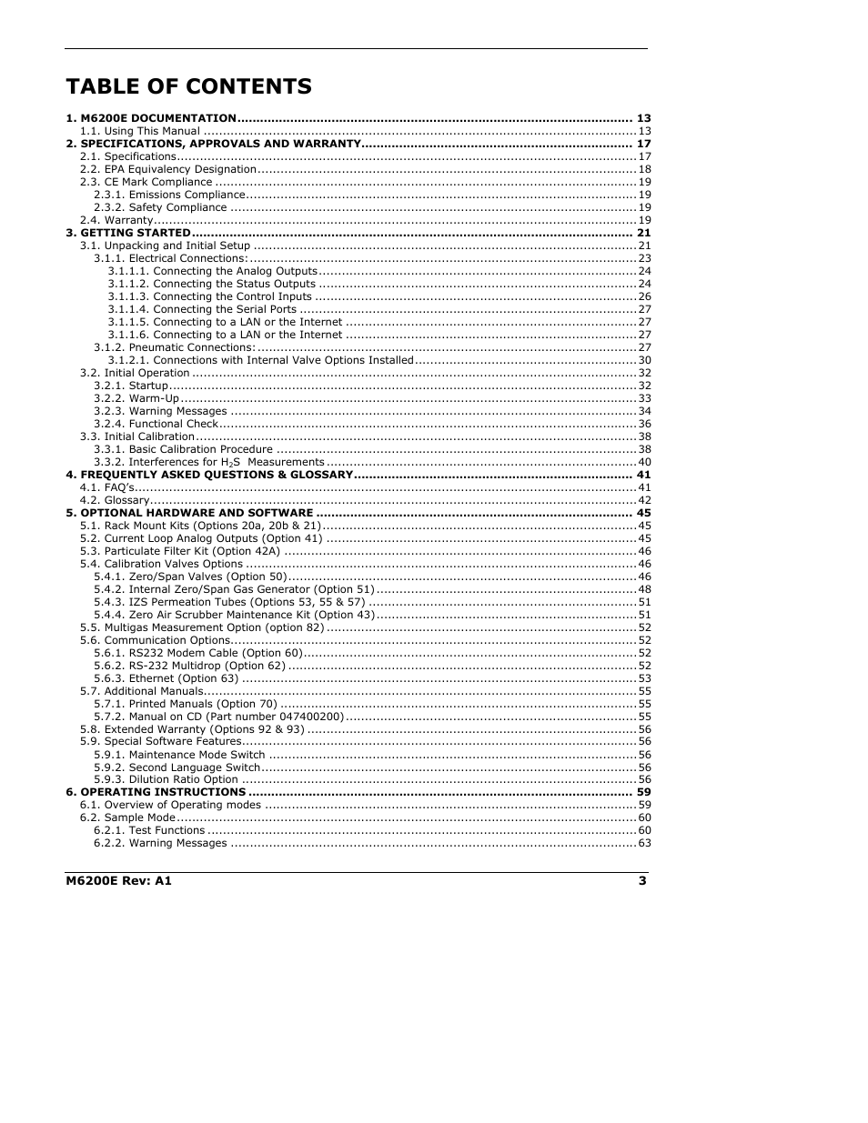 Teledyne 6200E - Sulfides Analyzer User Manual | Page 3 / 306