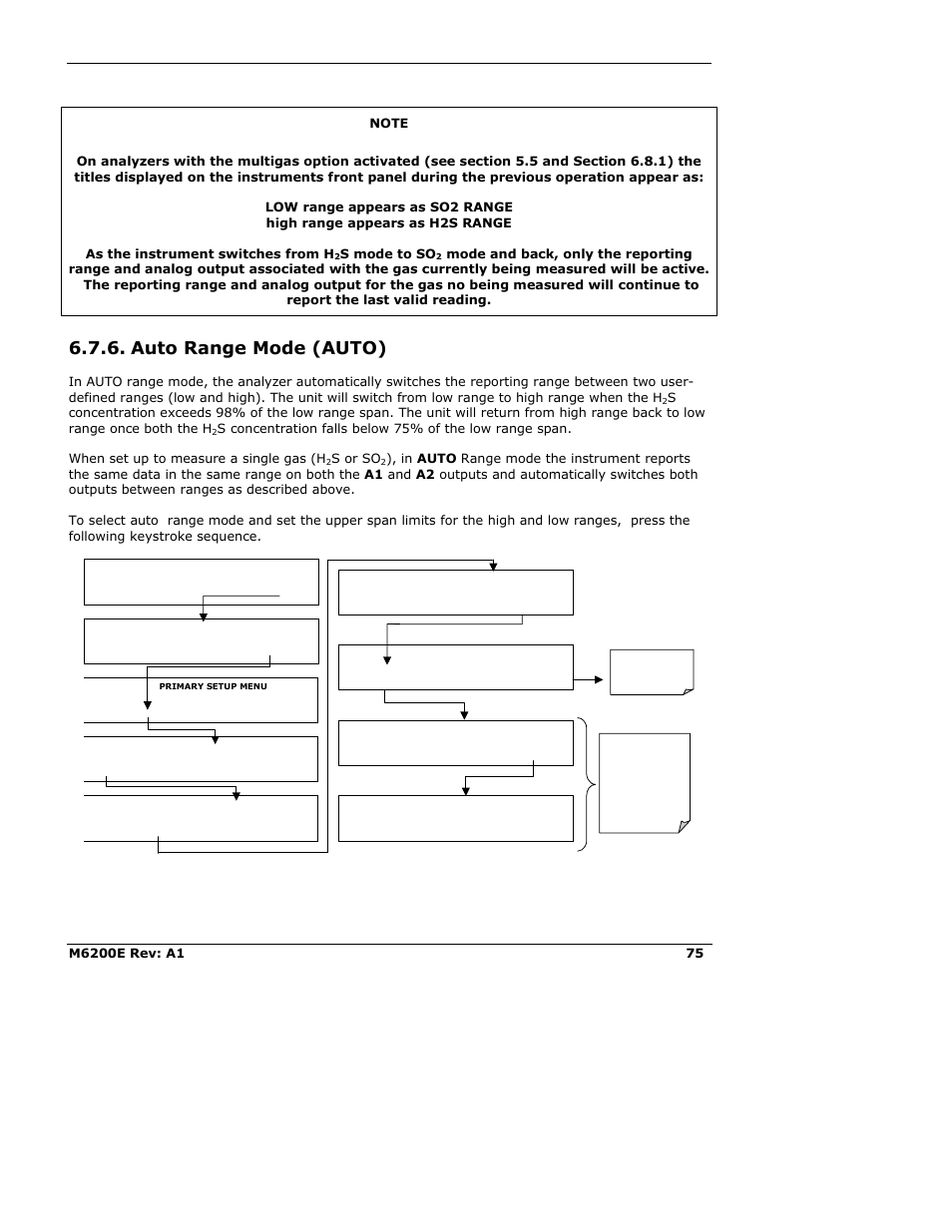 Auto range mode (auto), S mode to so, S or so | Teledyne 6200E - Sulfides Analyzer User Manual | Page 75 / 306