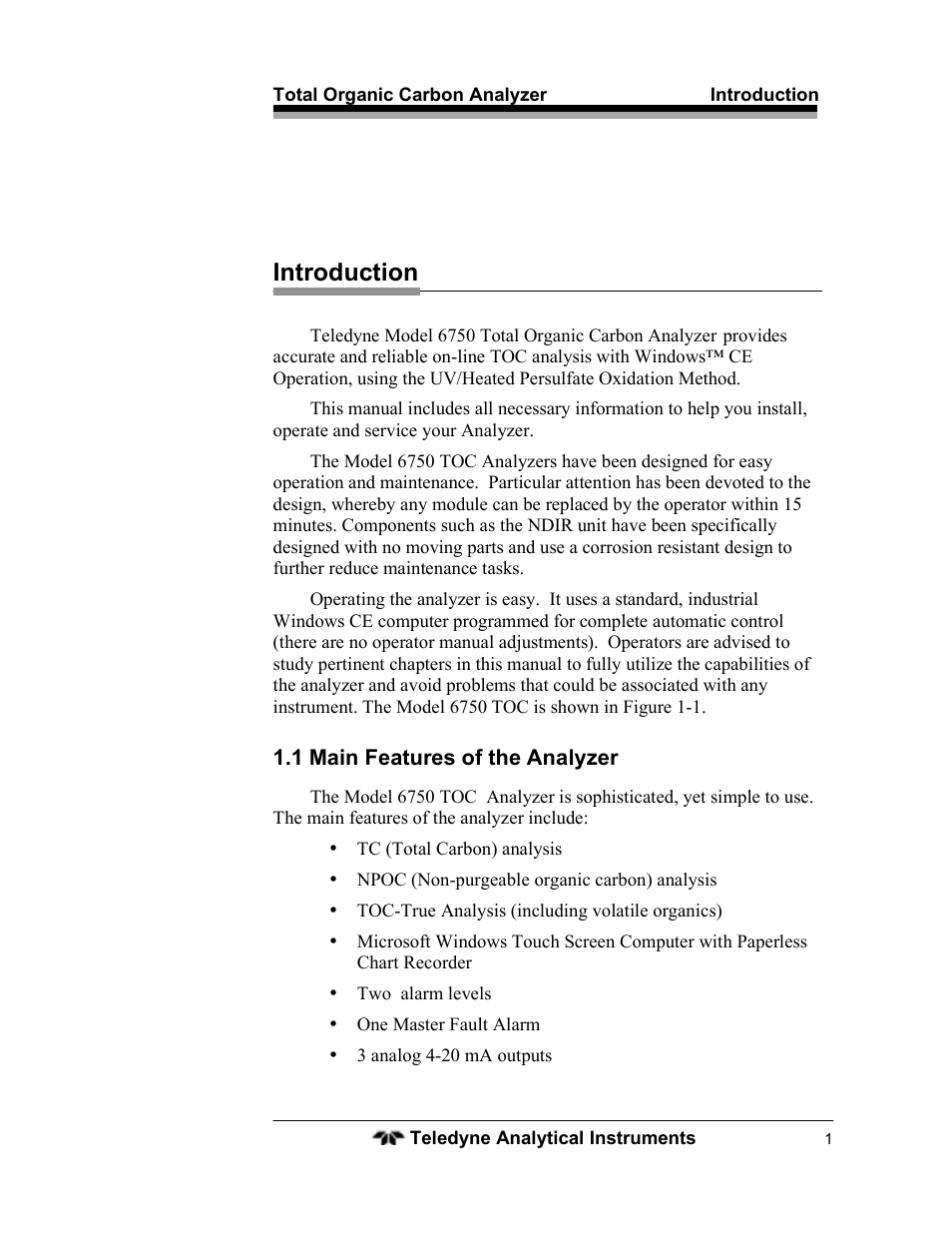 Introduction | Teledyne 6750 - Total Organic Carbon analyzers User Manual | Page 13 / 96