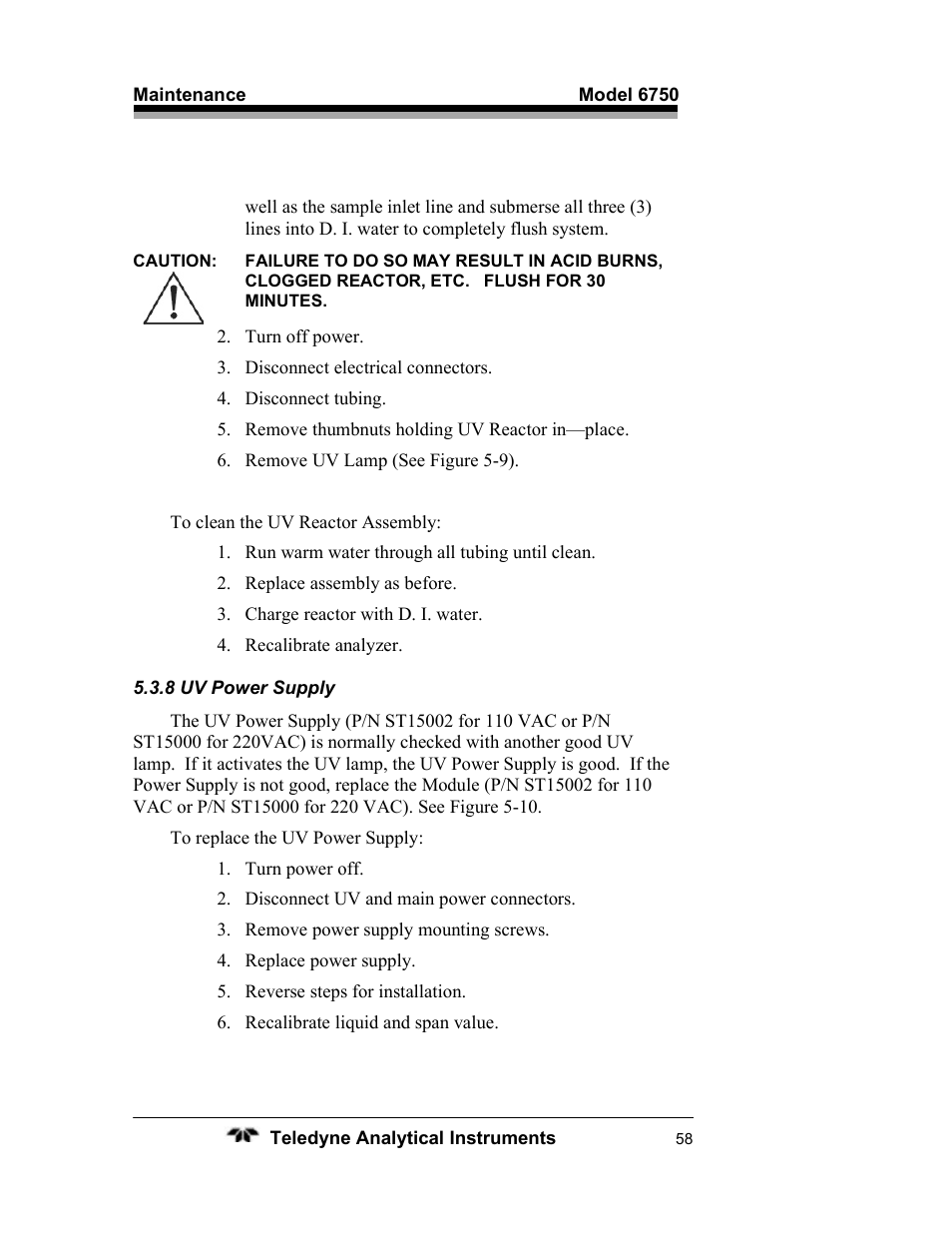 Teledyne 6750 - Total Organic Carbon analyzers User Manual | Page 70 / 96