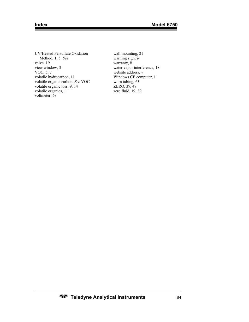 Teledyne 6750 - Total Organic Carbon analyzers User Manual | Page 96 / 96