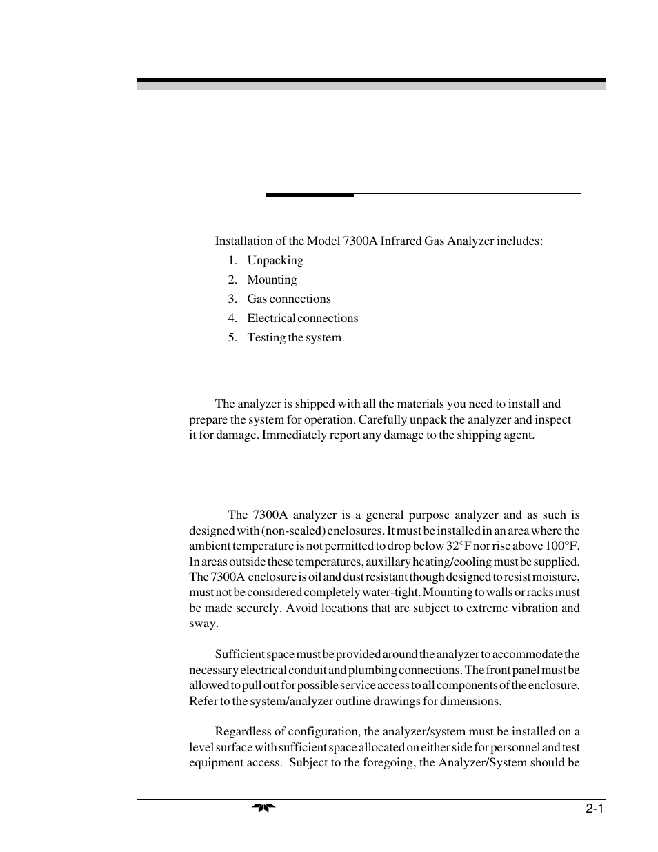 0 installation | Teledyne 7300a - NDIR analyzer User Manual | Page 13 / 85