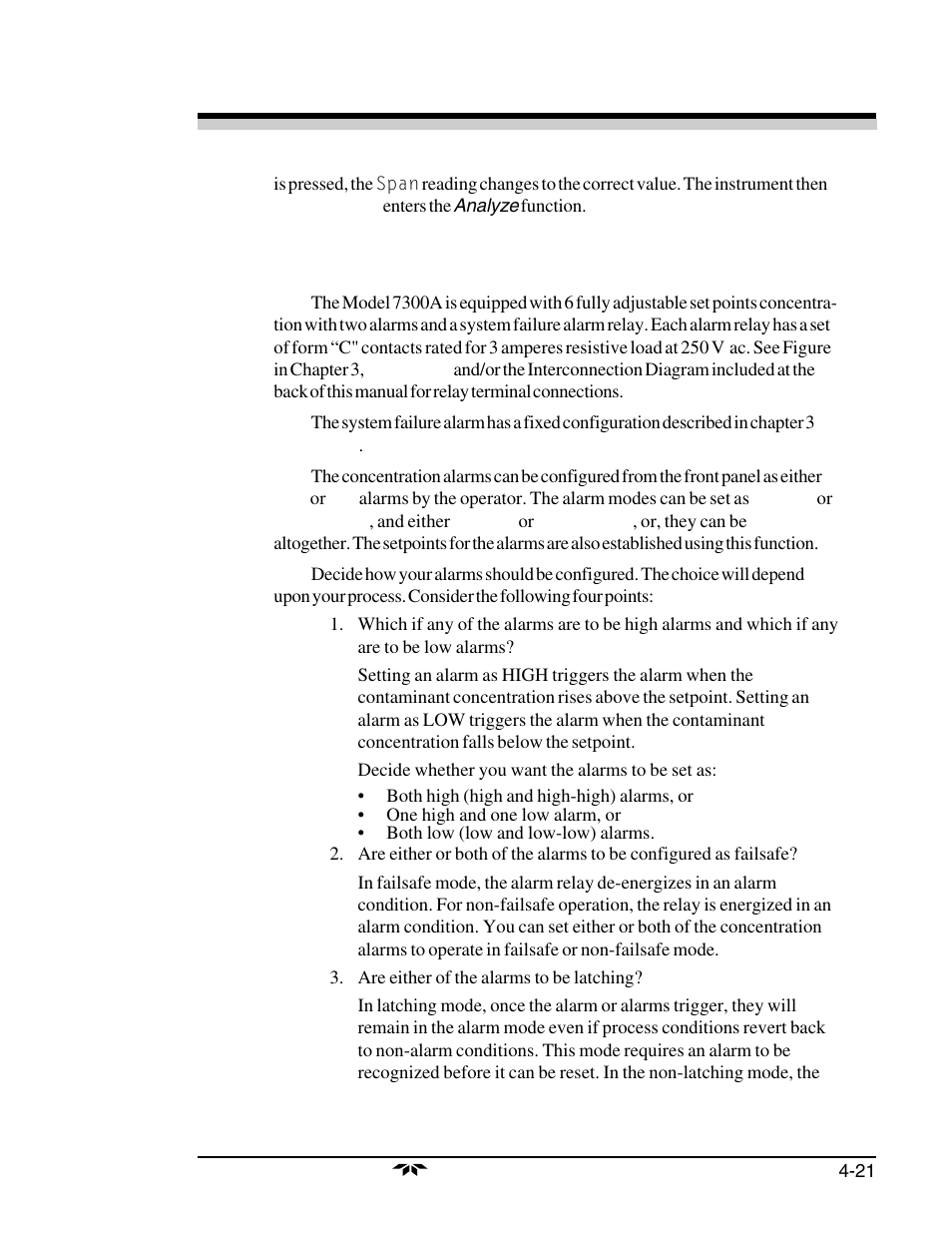 Alarms | Teledyne 7300a - NDIR analyzer User Manual | Page 57 / 85