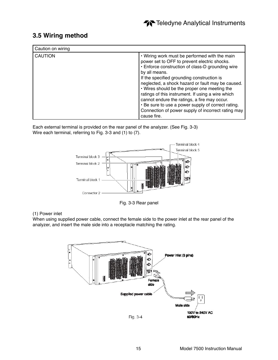 Teledyne analytical instruments 3.5 wiring method | Teledyne 7500 - Infrared gas analyzer - operating manual User Manual | Page 15 / 80