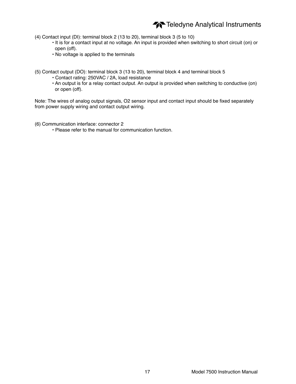 Teledyne analytical instruments | Teledyne 7500 - Infrared gas analyzer - operating manual User Manual | Page 17 / 80
