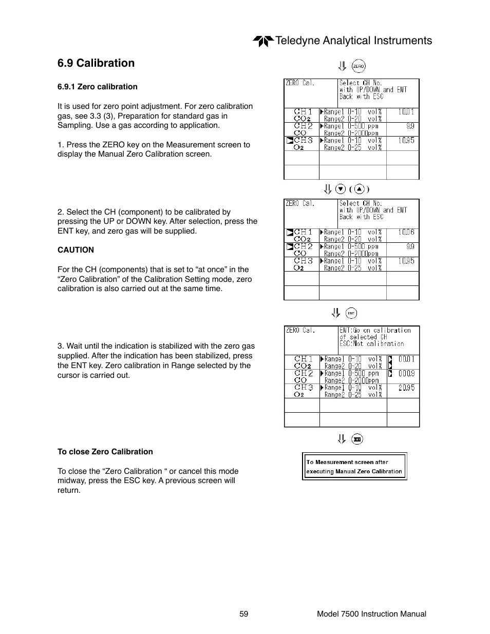 Teledyne analytical instruments 6.9 calibration | Teledyne 7500 - Infrared gas analyzer - operating manual User Manual | Page 59 / 80