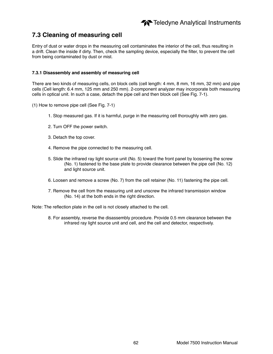 Teledyne 7500 - Infrared gas analyzer - operating manual User Manual | Page 62 / 80