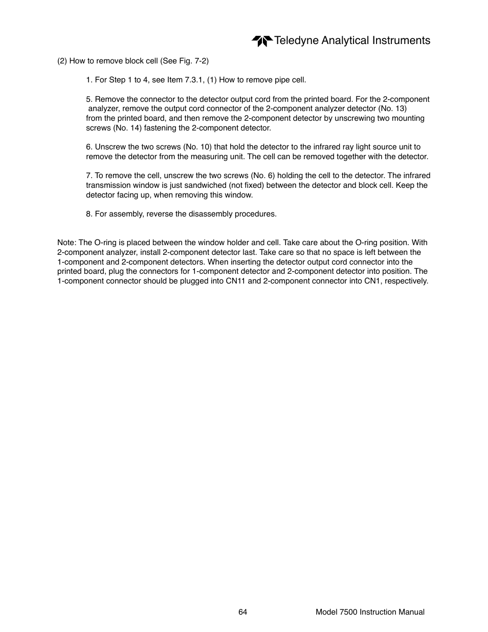 Teledyne analytical instruments | Teledyne 7500 - Infrared gas analyzer - operating manual User Manual | Page 64 / 80