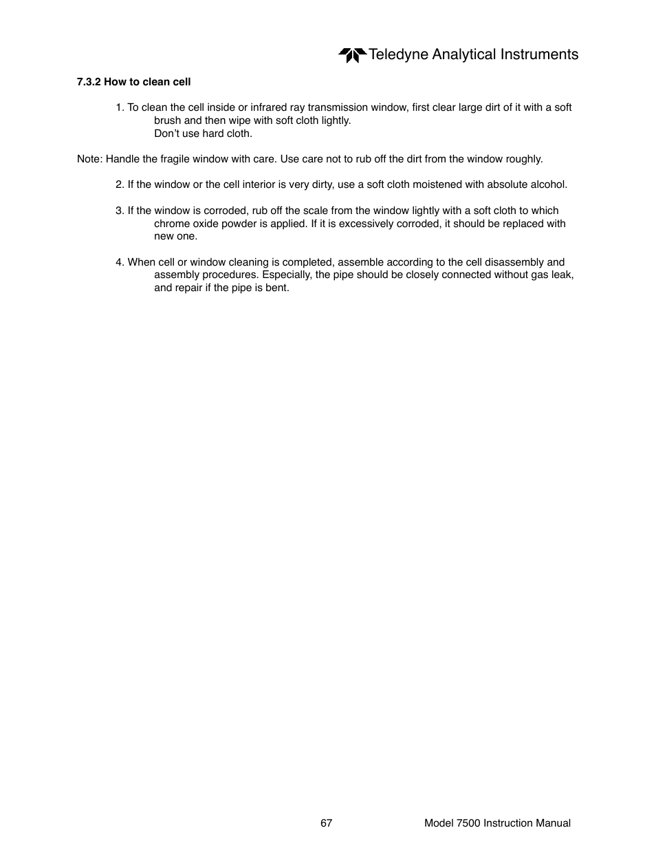 Teledyne analytical instruments | Teledyne 7500 - Infrared gas analyzer - operating manual User Manual | Page 67 / 80