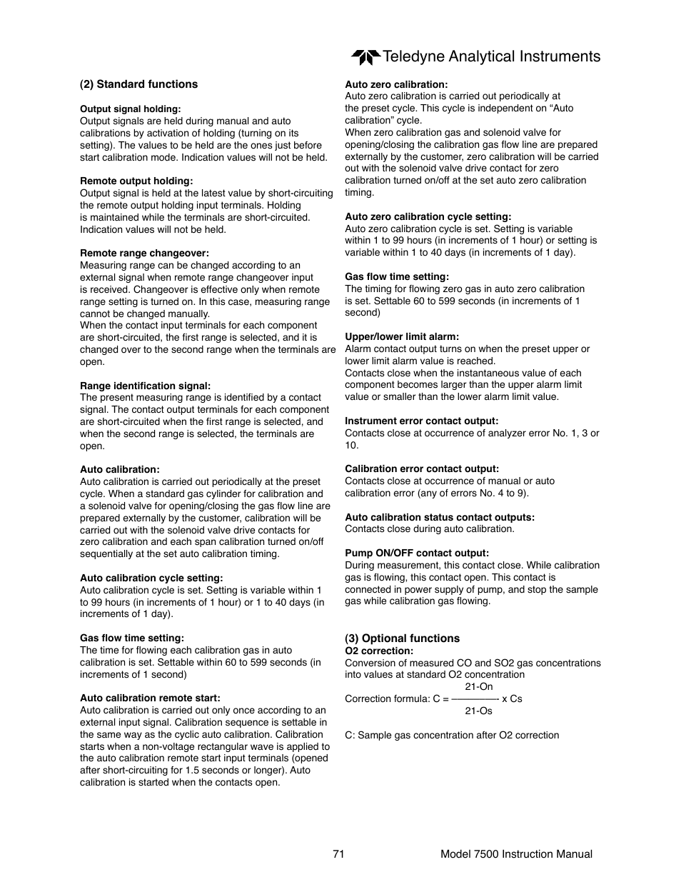 Teledyne analytical instruments | Teledyne 7500 - Infrared gas analyzer - operating manual User Manual | Page 71 / 80