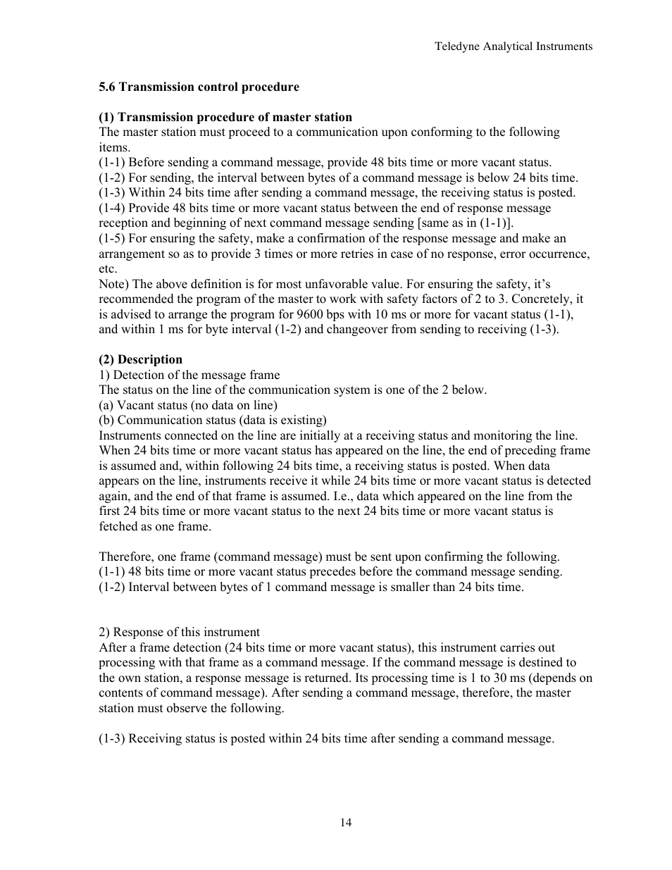 Teledyne 7600 - Infrared gas analyzer - communication manual User Manual | Page 14 / 42