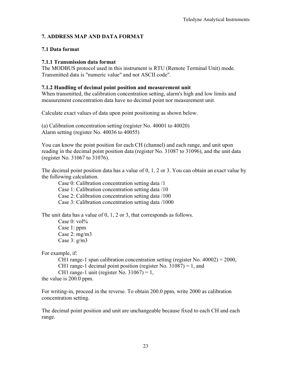 Teledyne 7600 - Infrared gas analyzer - communication manual User Manual | Page 23 / 42