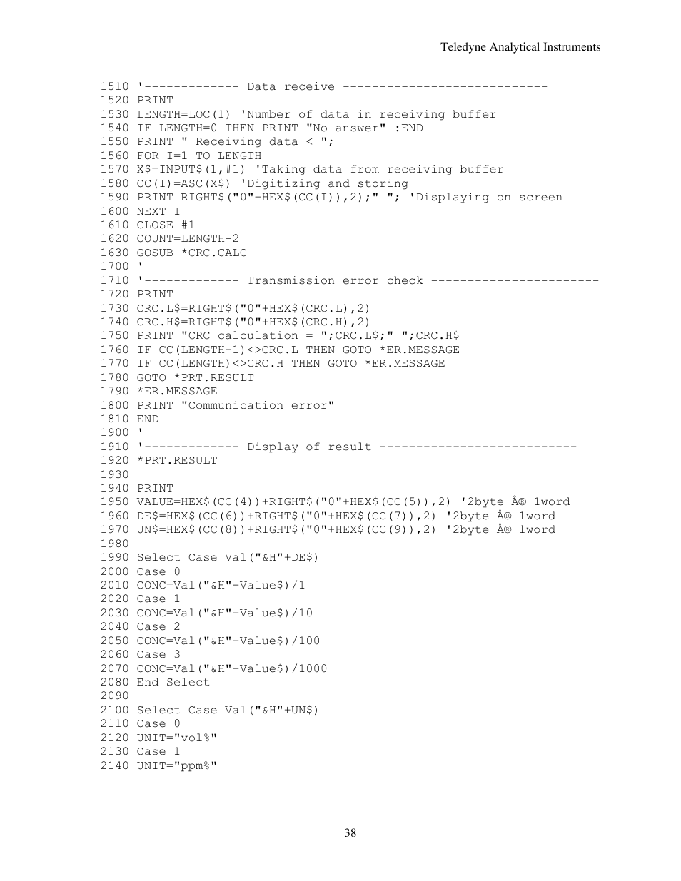Teledyne 7600 - Infrared gas analyzer - communication manual User Manual | Page 38 / 42