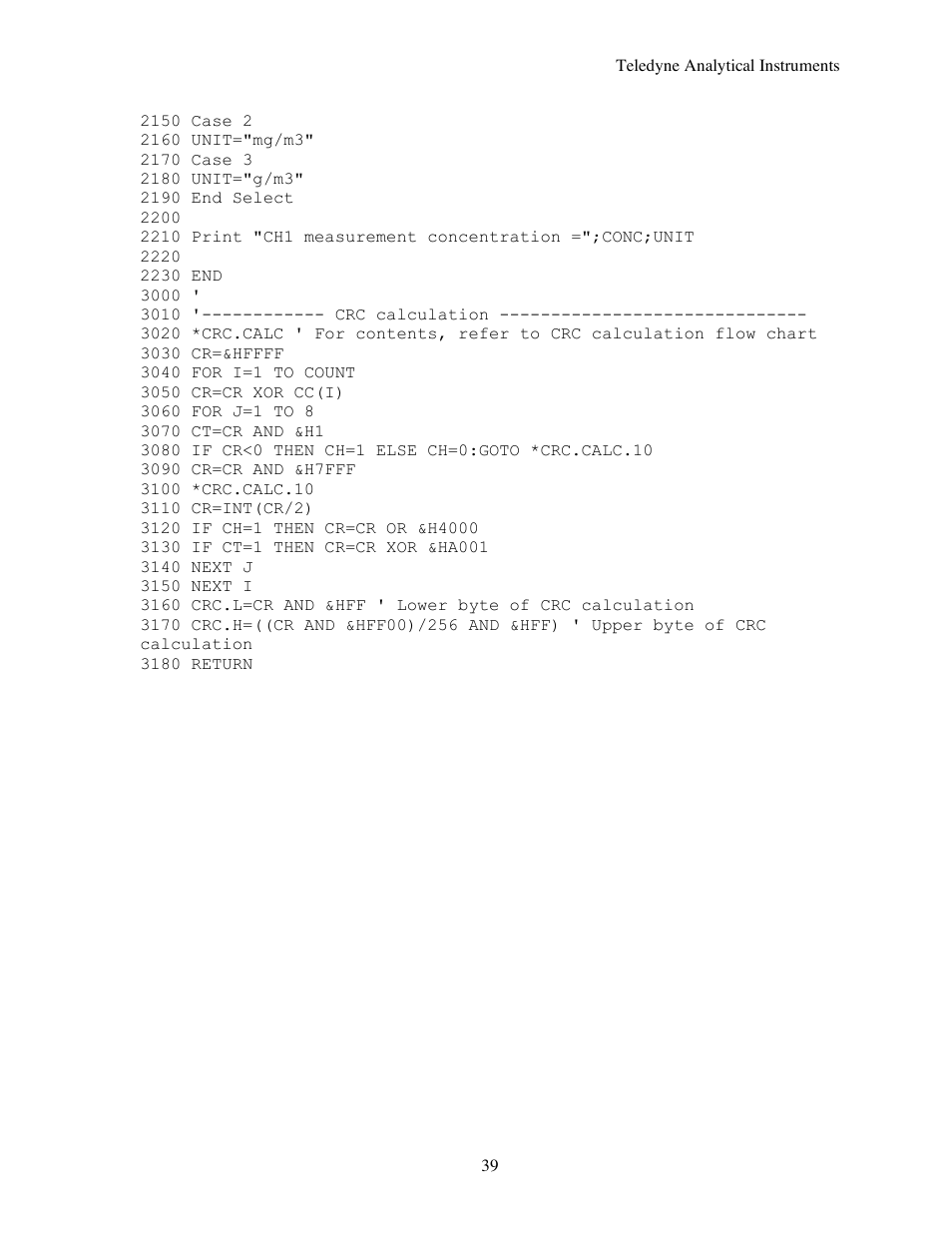 Teledyne 7600 - Infrared gas analyzer - communication manual User Manual | Page 39 / 42