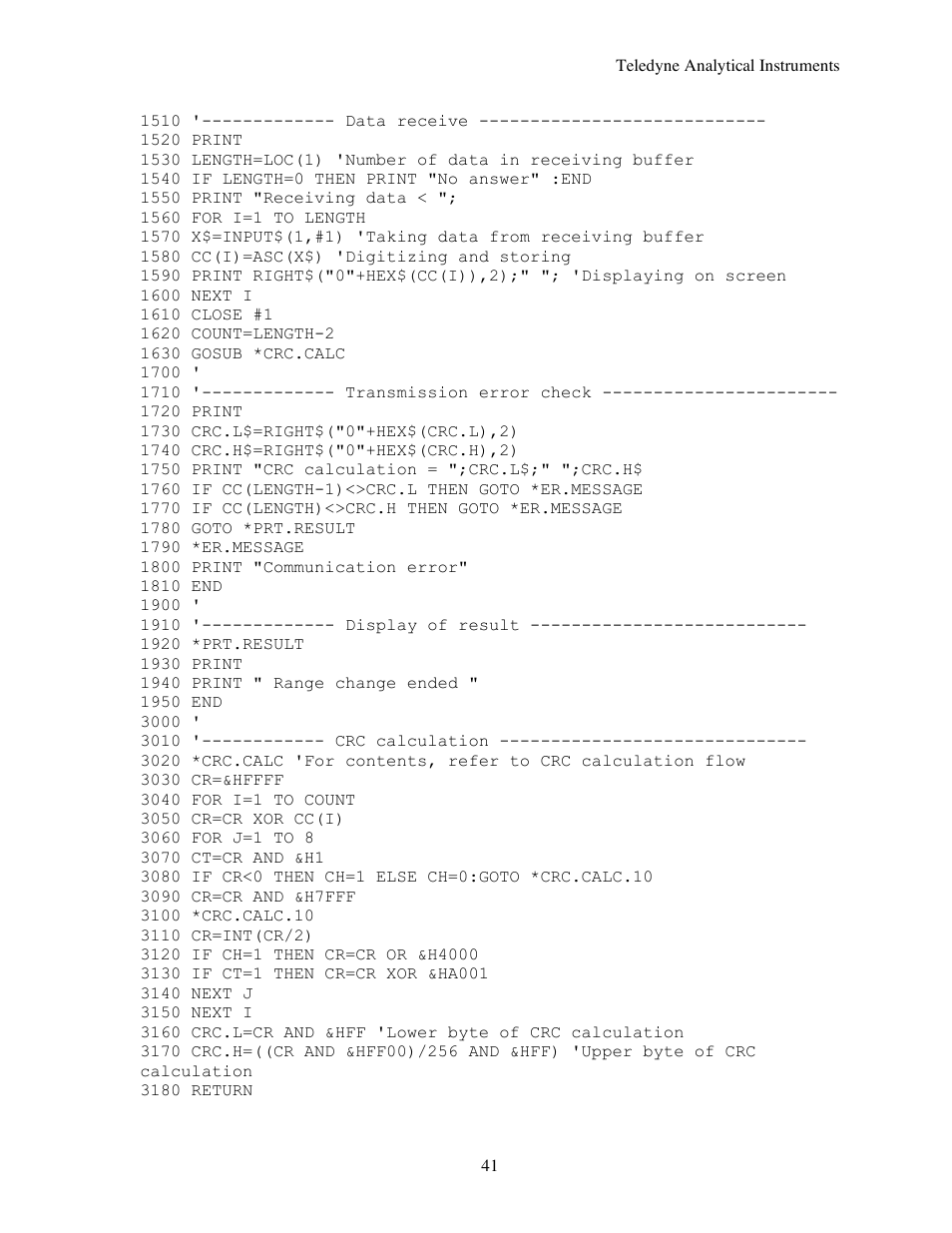 Teledyne 7600 - Infrared gas analyzer - communication manual User Manual | Page 41 / 42