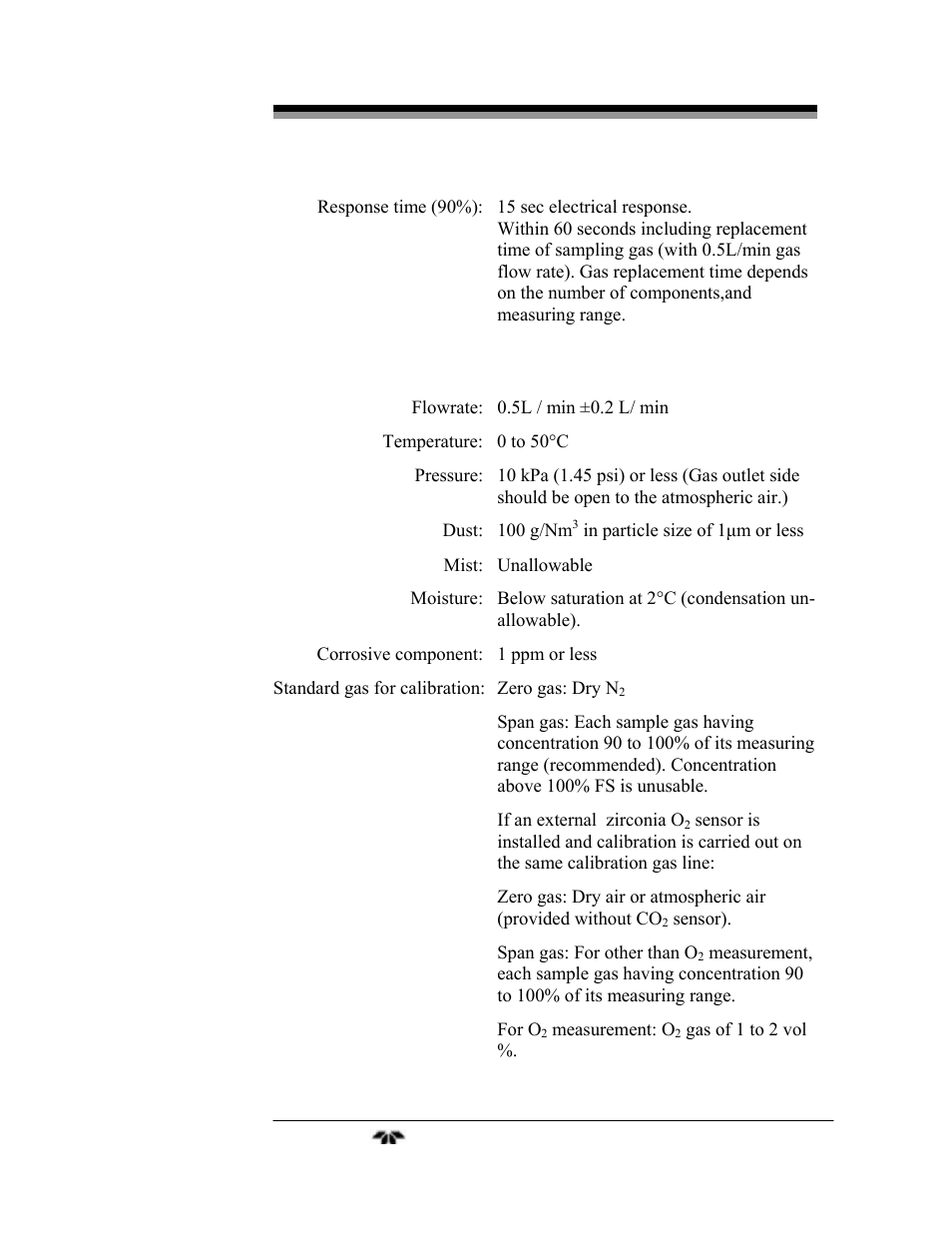 A.5 standard requirements for sample gas | Teledyne 7600 - Infrared gas analyzer - operating manual User Manual | Page 117 / 126