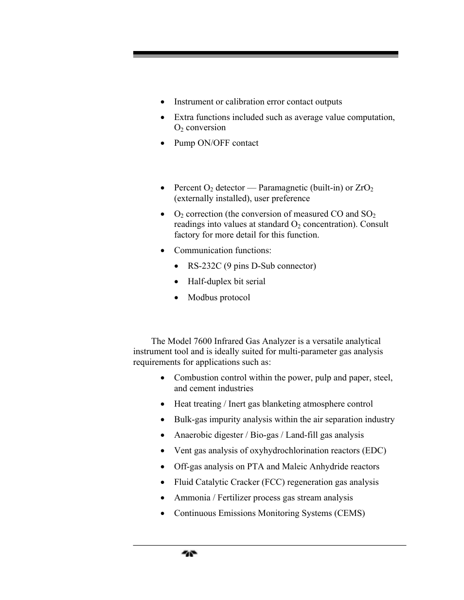 3 options available, 4 applications | Teledyne 7600 - Infrared gas analyzer - operating manual User Manual | Page 17 / 126