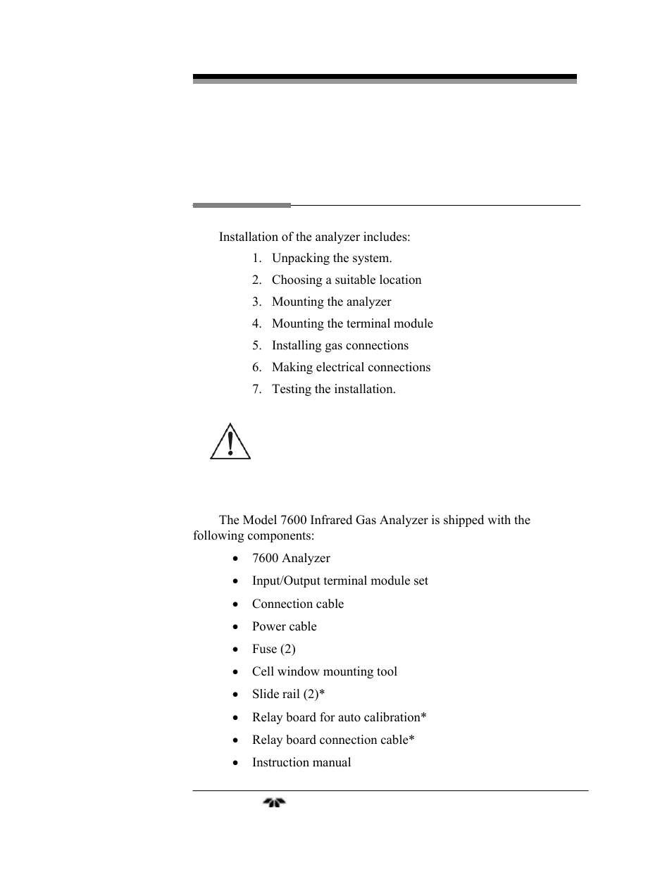 Installation | Teledyne 7600 - Infrared gas analyzer - operating manual User Manual | Page 21 / 126
